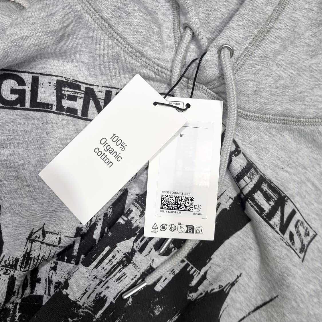 H&M 글렌마틴스 * 타이 디테일 프린트 후디 * 그레이 * M 상품이미지4