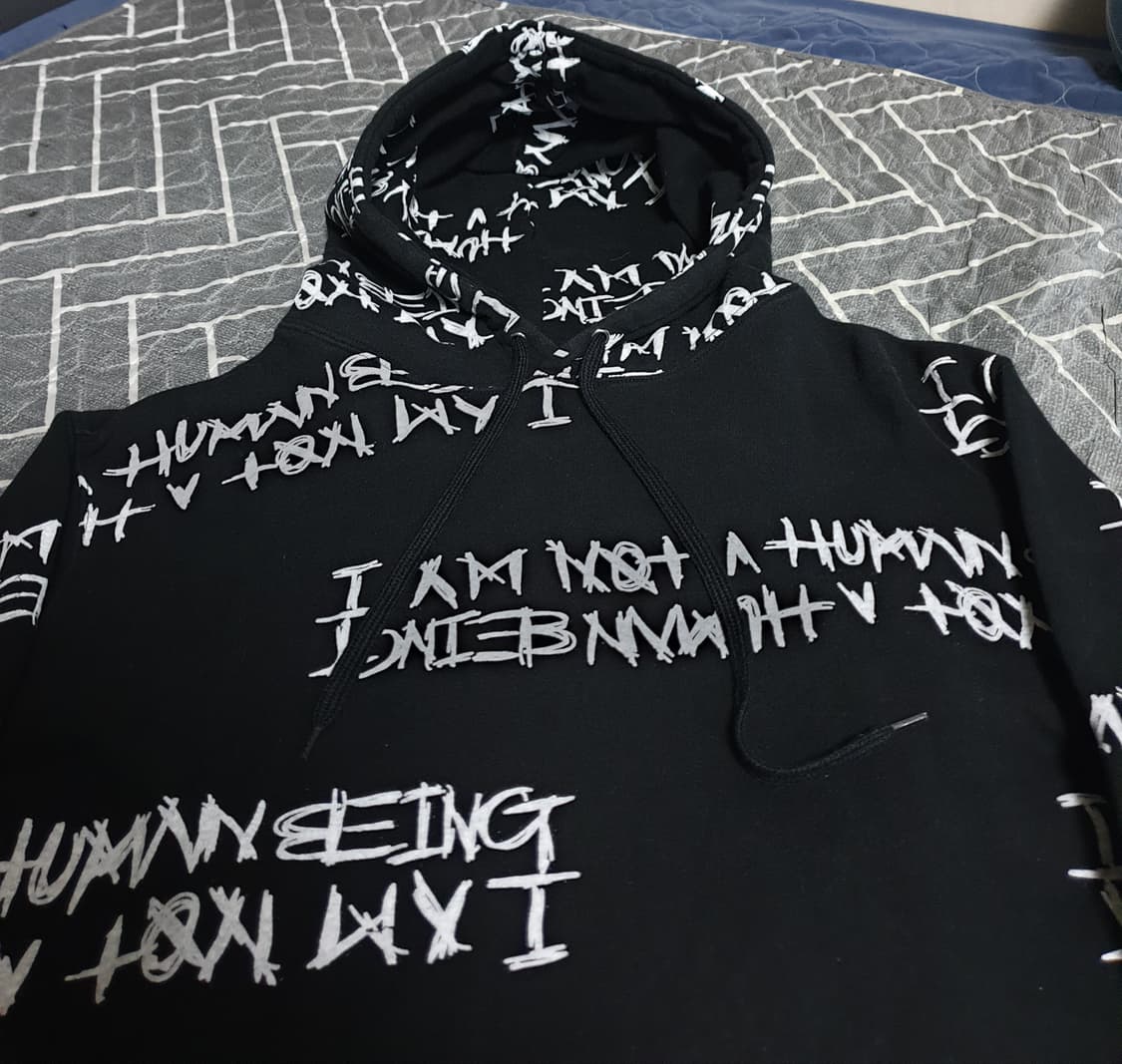 아임낫어휴먼비잉 빈티지 레터링 후드티 블랙 (XL) 상품이미지2