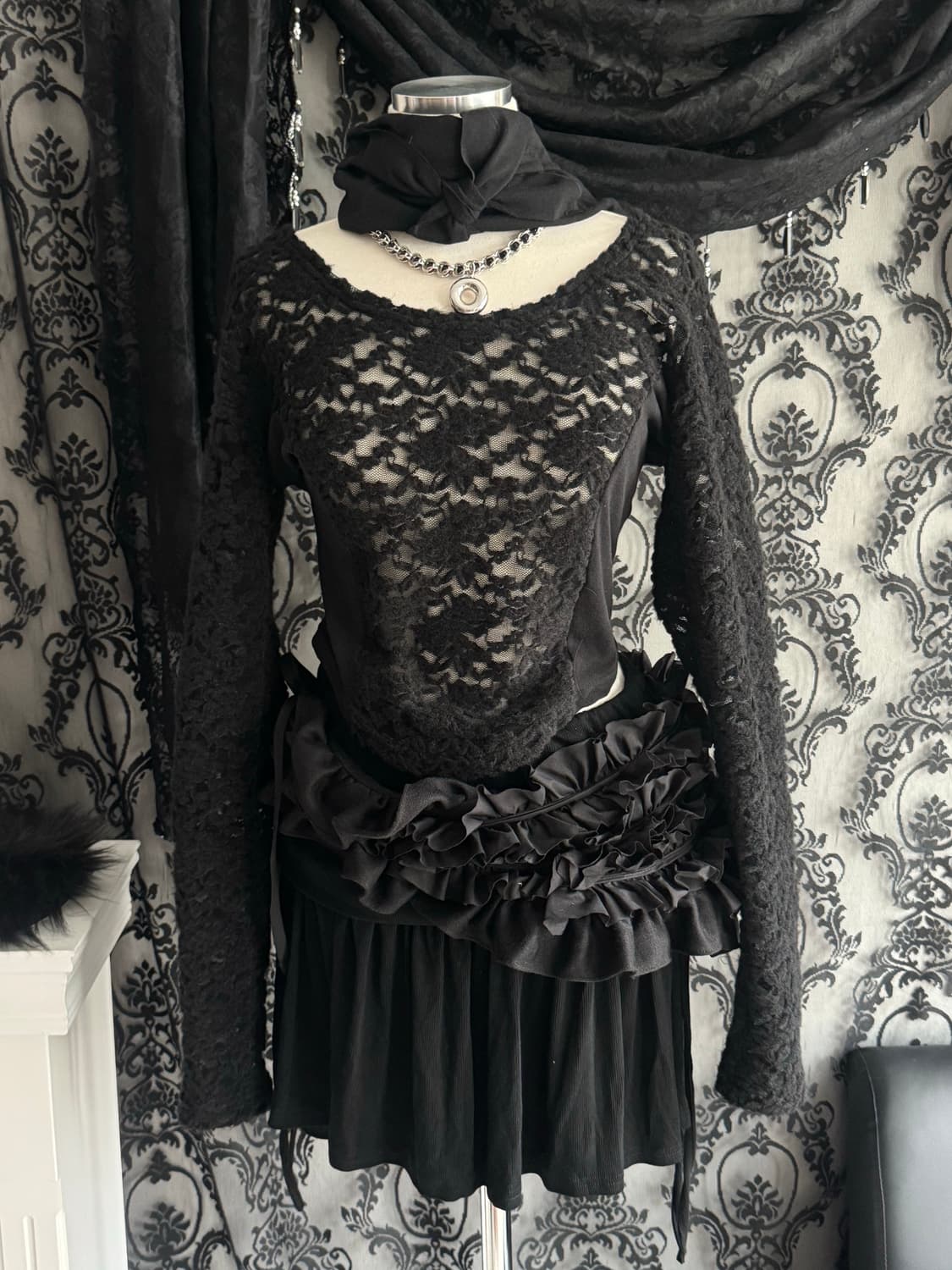 플라워 시스루 바디수트핏 티셔츠 상품이미지6