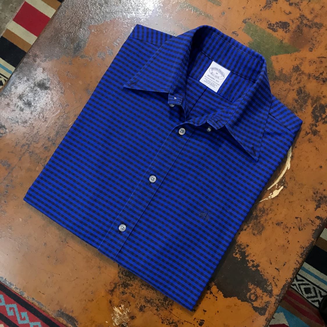 브룩스브라더스 딥 블루 블랙 깅엄 체크 옥스포드 셔츠 남성 105 사이즈 상품이미지1