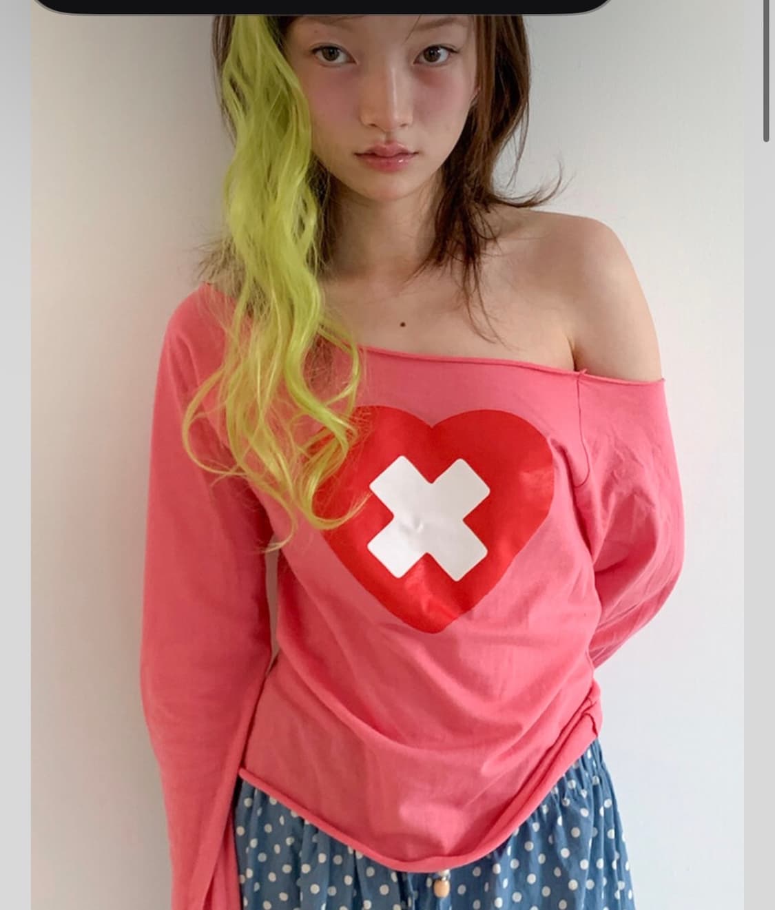 샵페어리 크로스하트 오버컷 티셔츠 로즈 상품이미지1