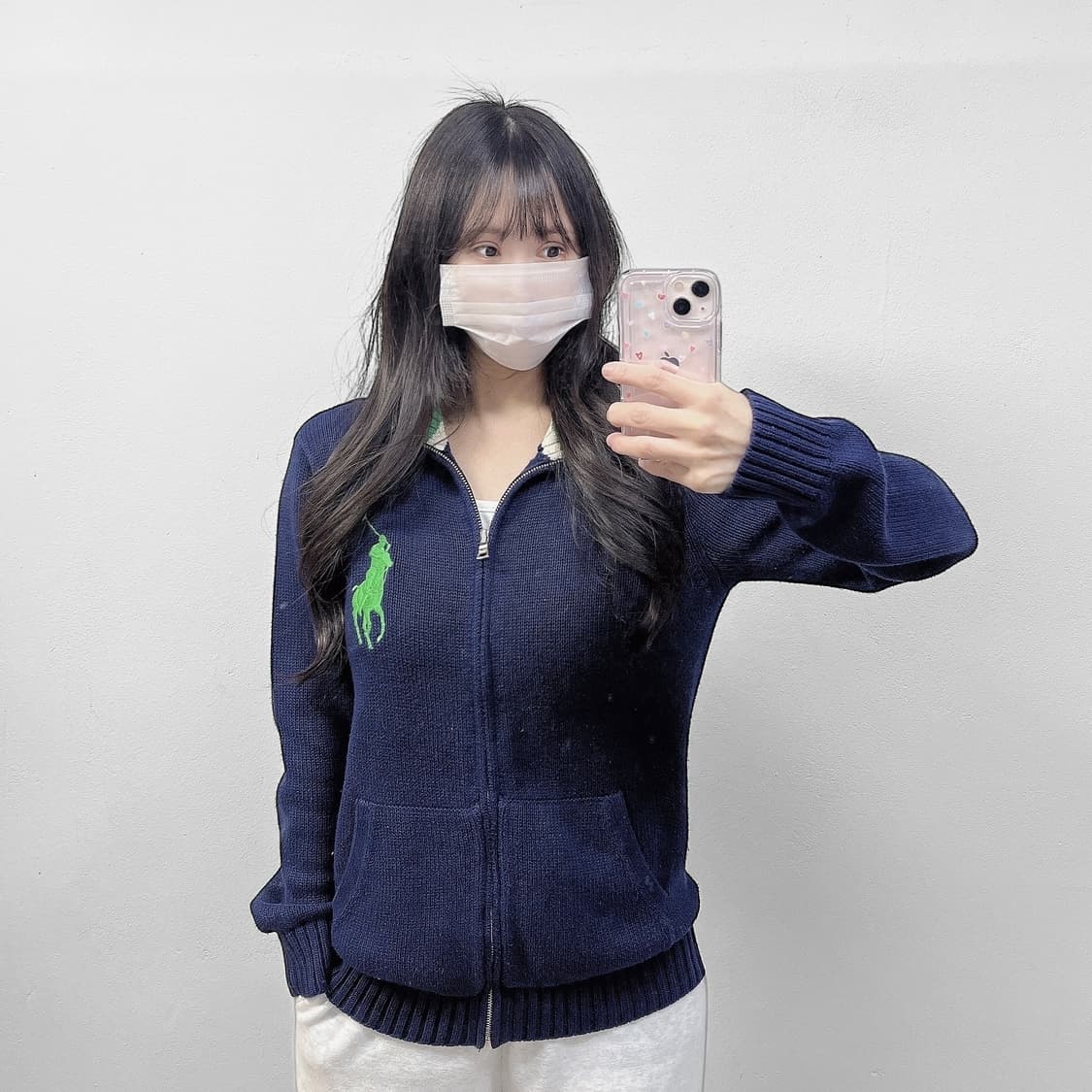 폴로 빅포니 자수 니트 집업 네이비 상품이미지1