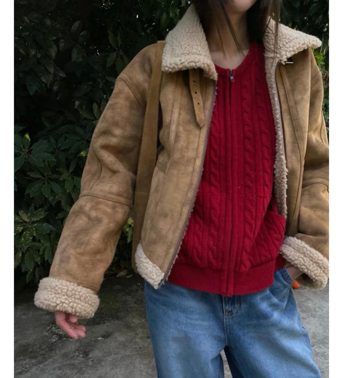 breathe 브리드 크랙 무스탕 카멜 상품이미지3