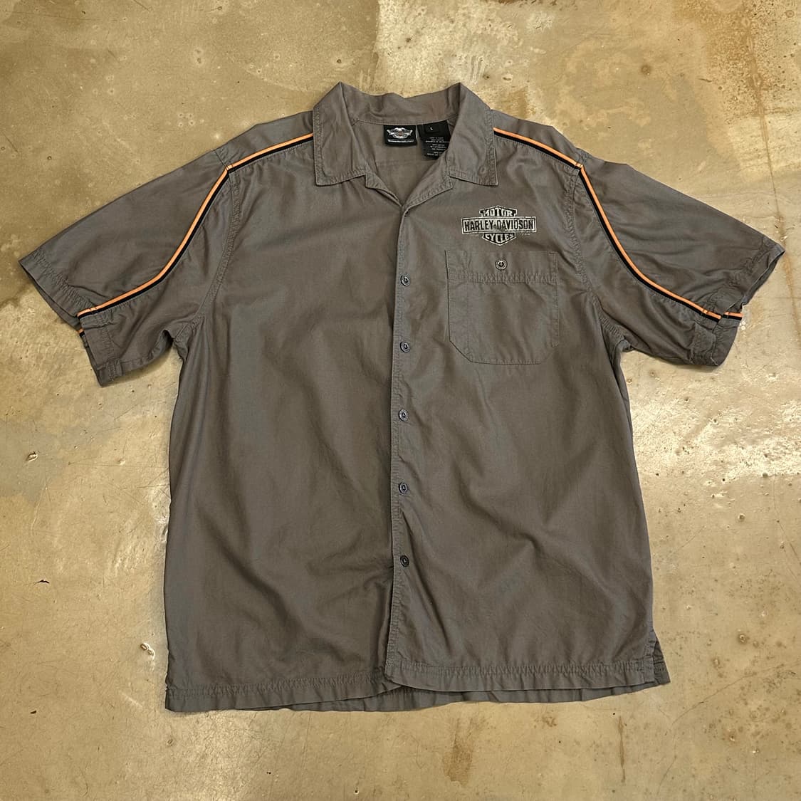 L 할리데이비슨 빅로고 오렌지 파이핑 반팔 셔츠 상품이미지2