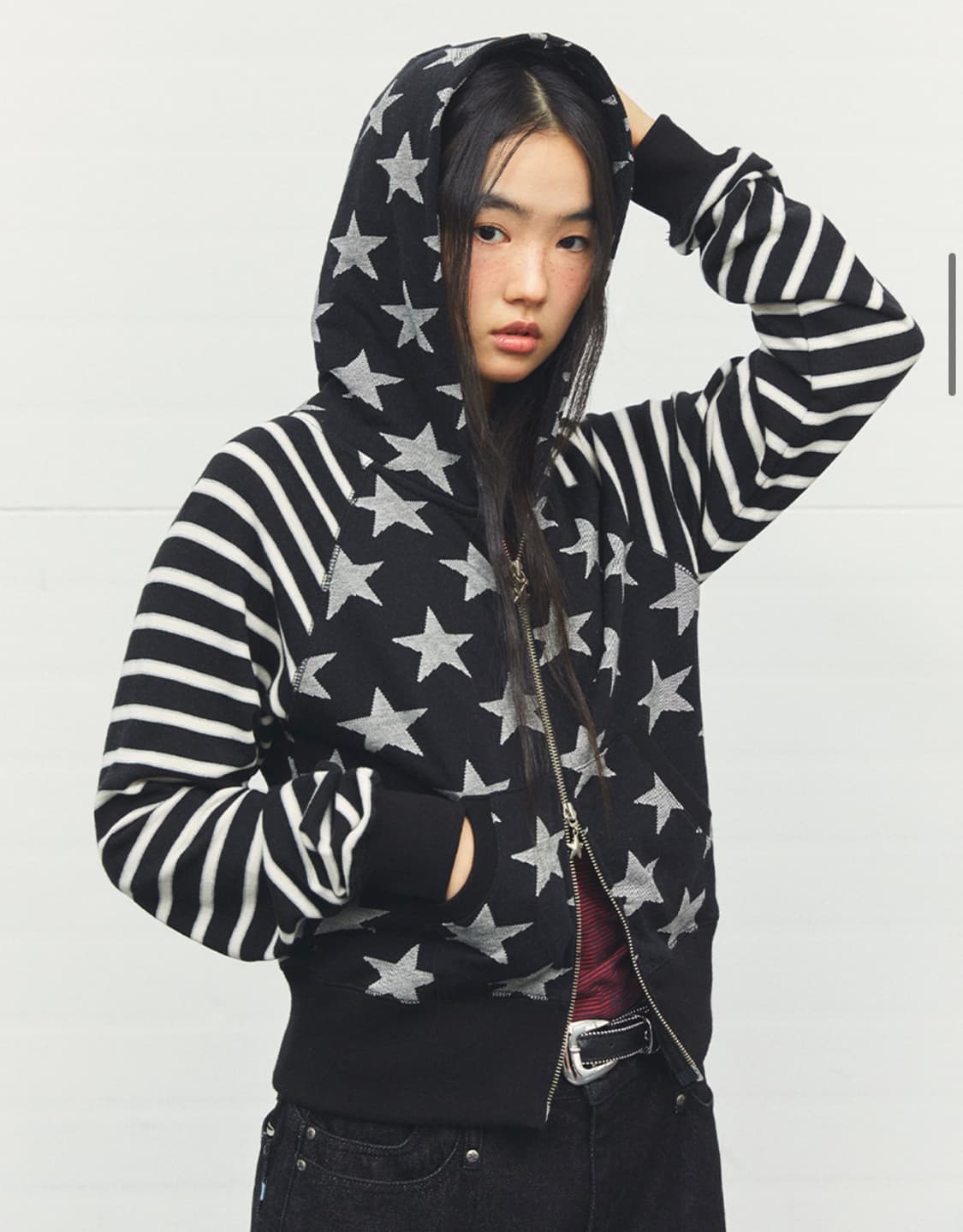 카비시 W 래글런 스타 집업 후디 블랙 상품이미지1