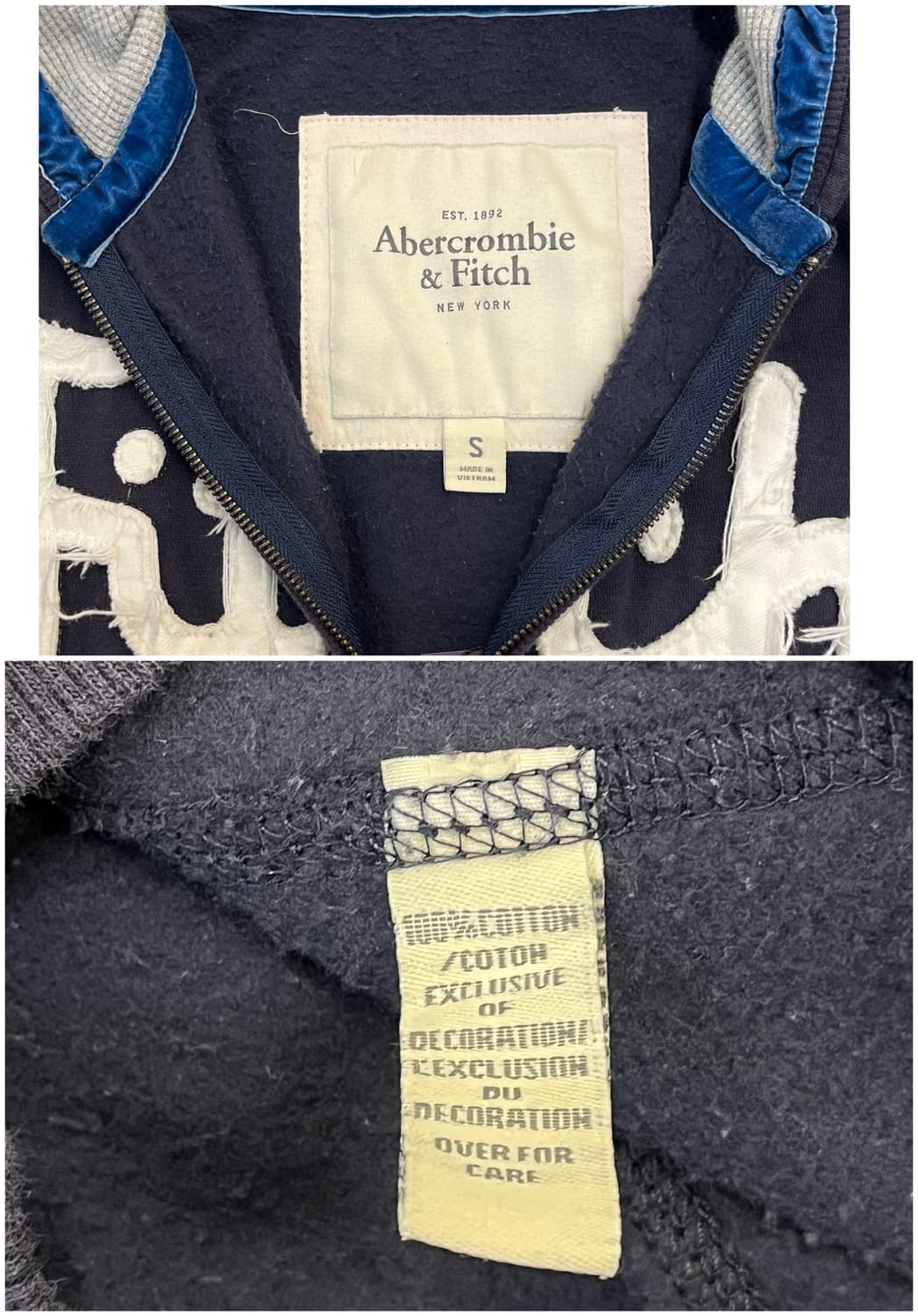 아베크롬비 기모 후드집업 네이비 S #csz2756 상품이미지4