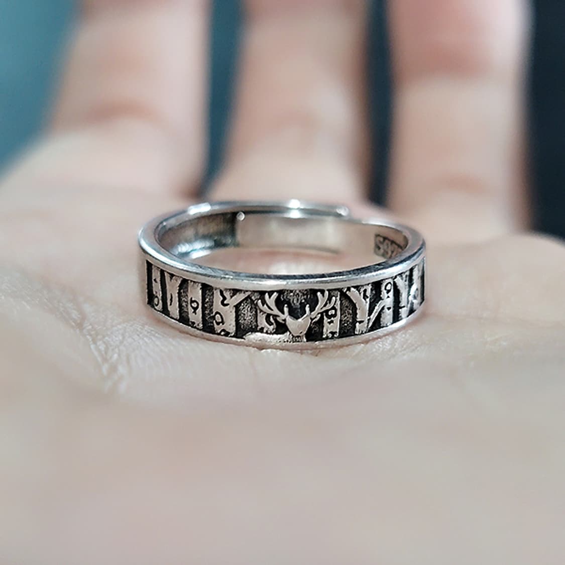 Shinrok 실버 남자 엔틱 빈티지 명품 고대 숲 사슴 반지 상품이미지5