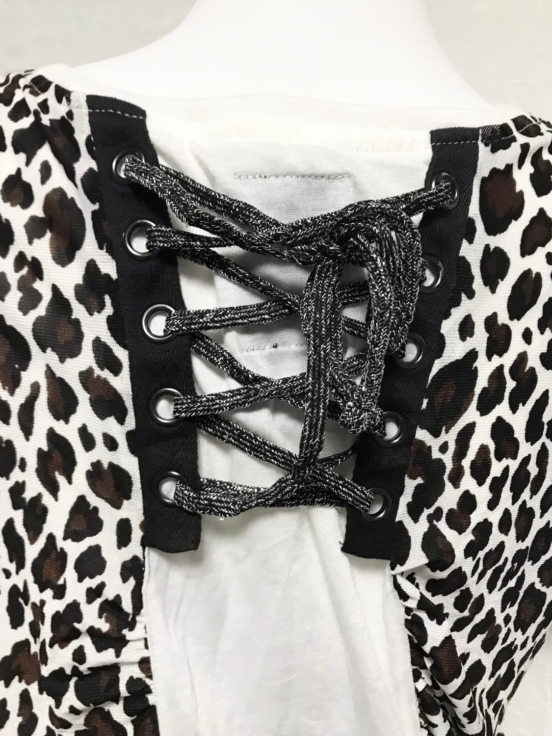 빈티지 갸루 펑크 레오파드 스터드 코르셋 셔링 반소매 탑 상품이미지6