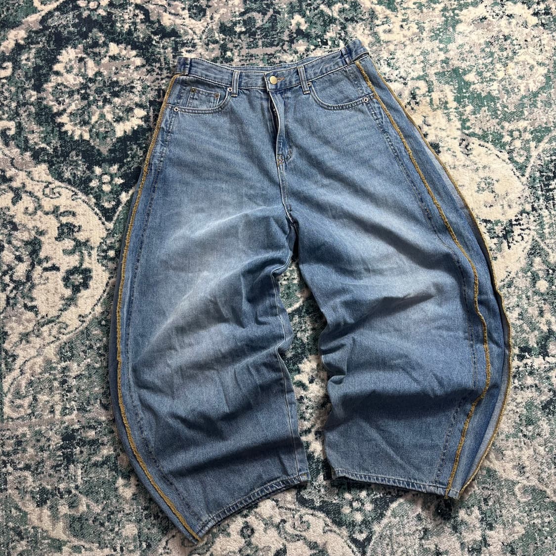 와이드 빈티지 데님 벌룬 샘플 사이드 라인 팬츠 상품이미지1