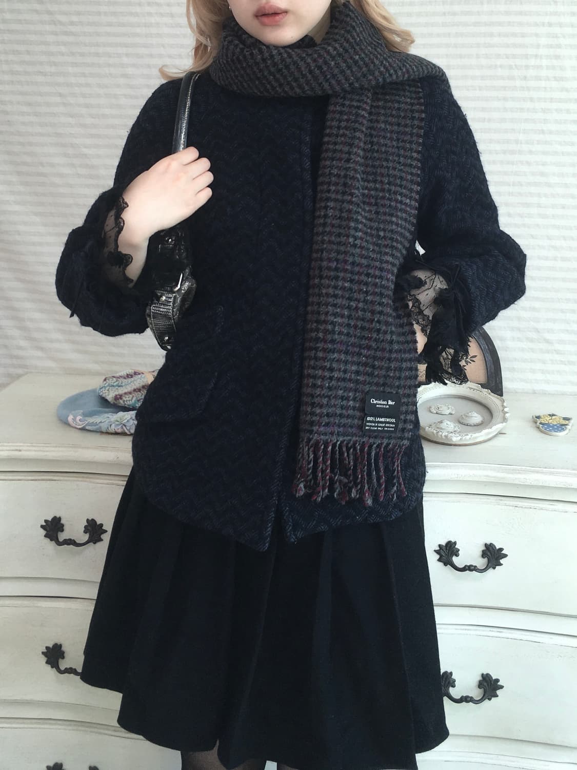 max&co blue herringbone half coat 상품이미지5