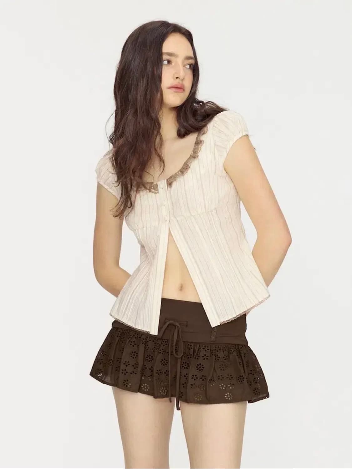 {정가 15.8} 글로니 나오미 벨트 미니 스커트 브라운 S 상품이미지4