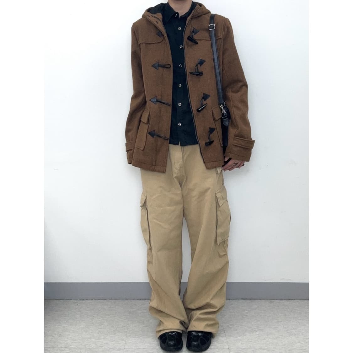 빈티지 브라운 더플 하프 후드 코트 상품이미지3