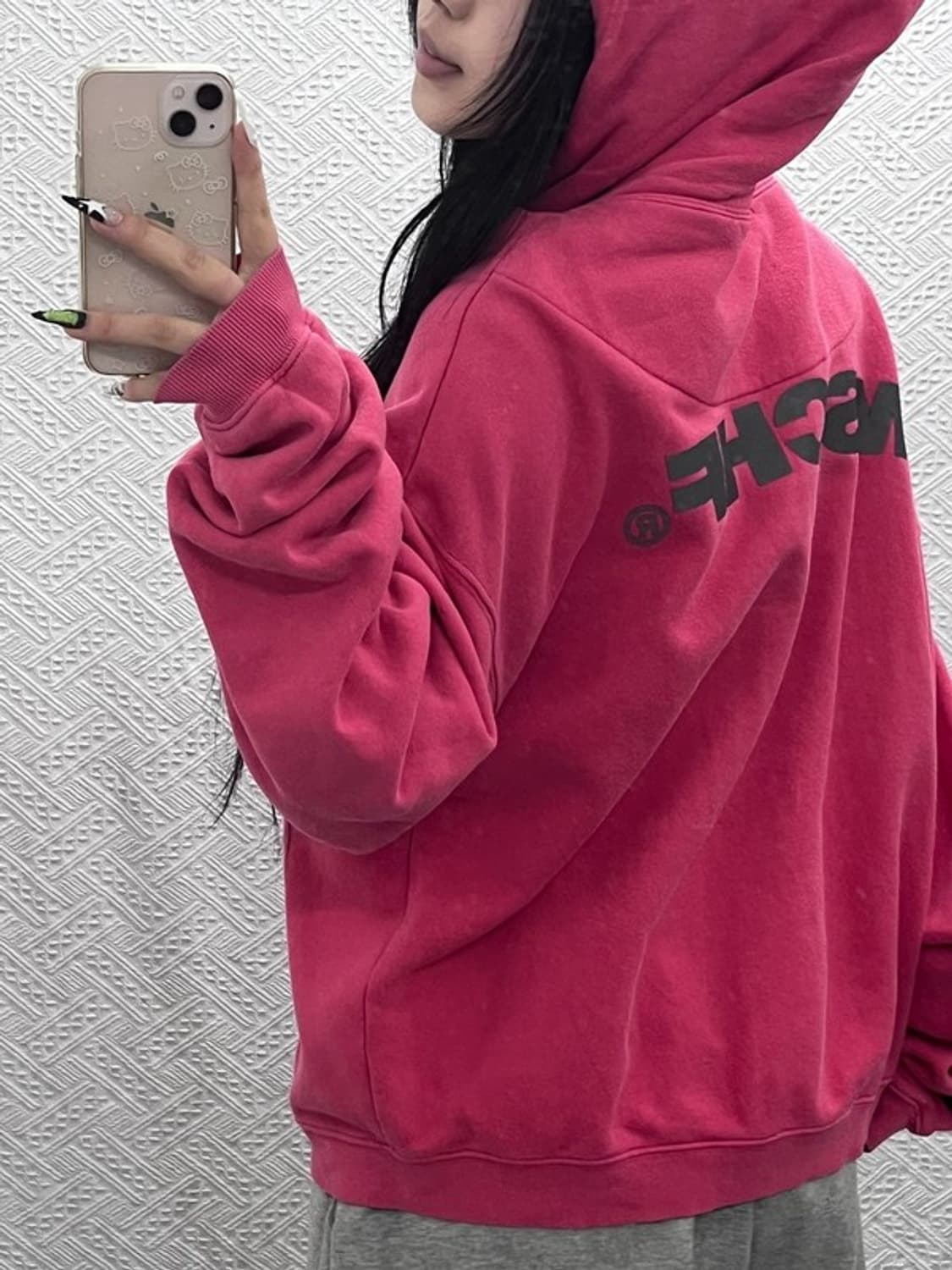 미스치프 Y2K 00's 레트로 딥핑크 백로고 후드티 L C08719 상품이미지1