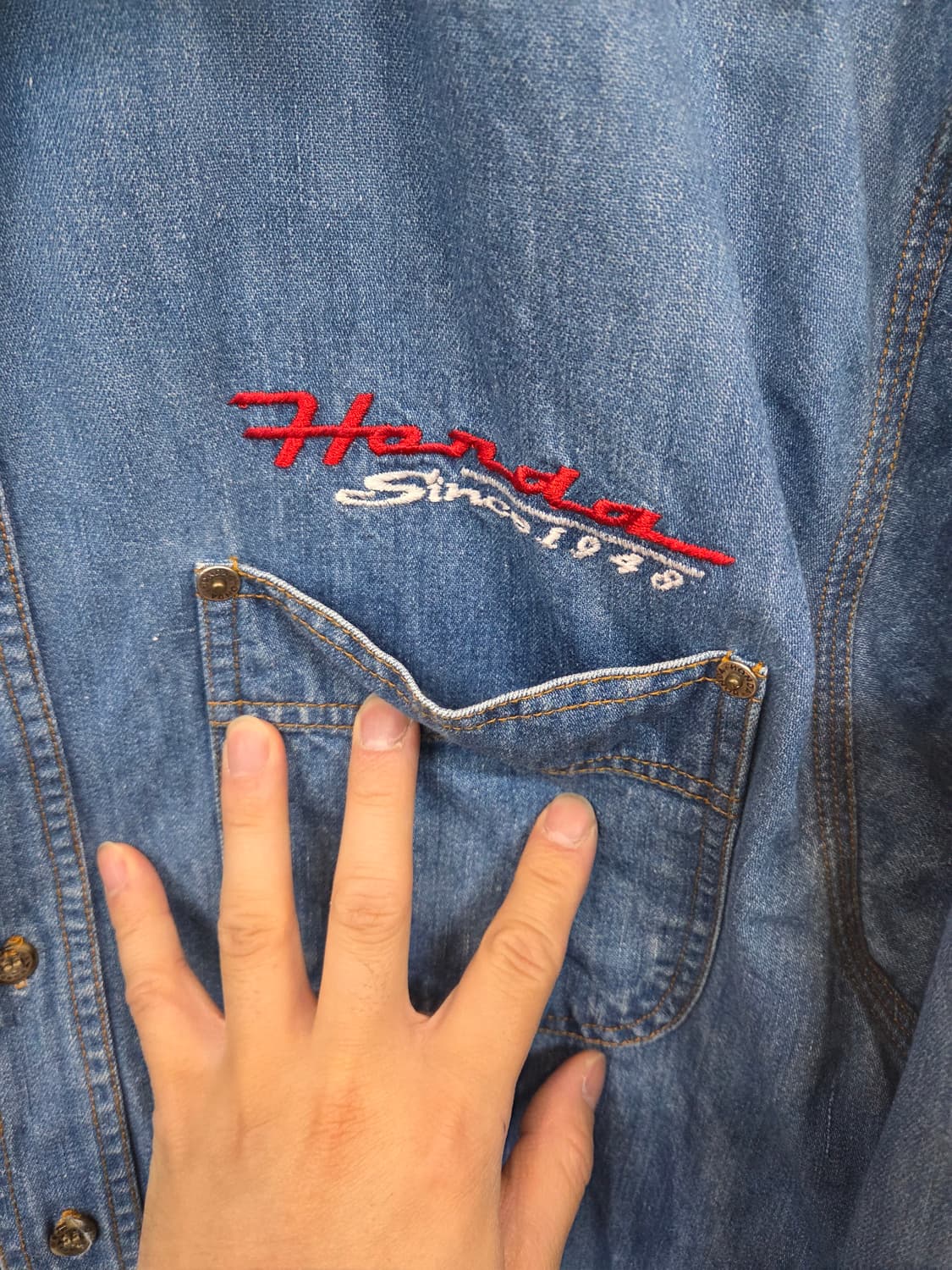 혼다 올드스쿨 빈티지 자수로고 데님셔츠 긴팔 L xl 상품이미지4
