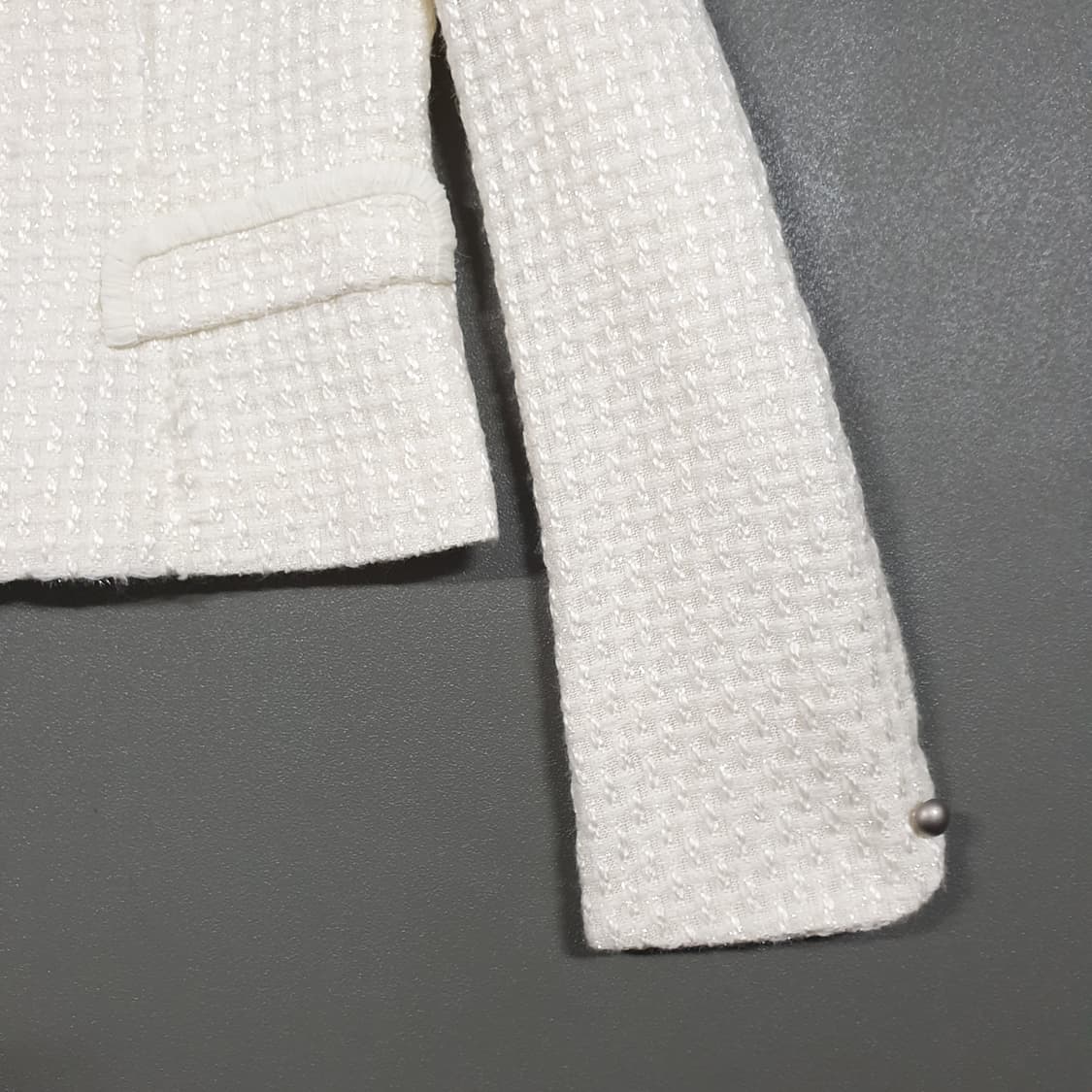 여성 S (90) 잇미샤 포켓 프린지 히든버튼 트위드 자켓 아이보리 상품이미지4