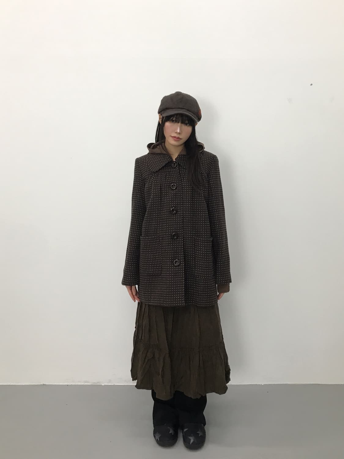 LEMIORE Brown Dotted Wool-Blend Coat 상품이미지2