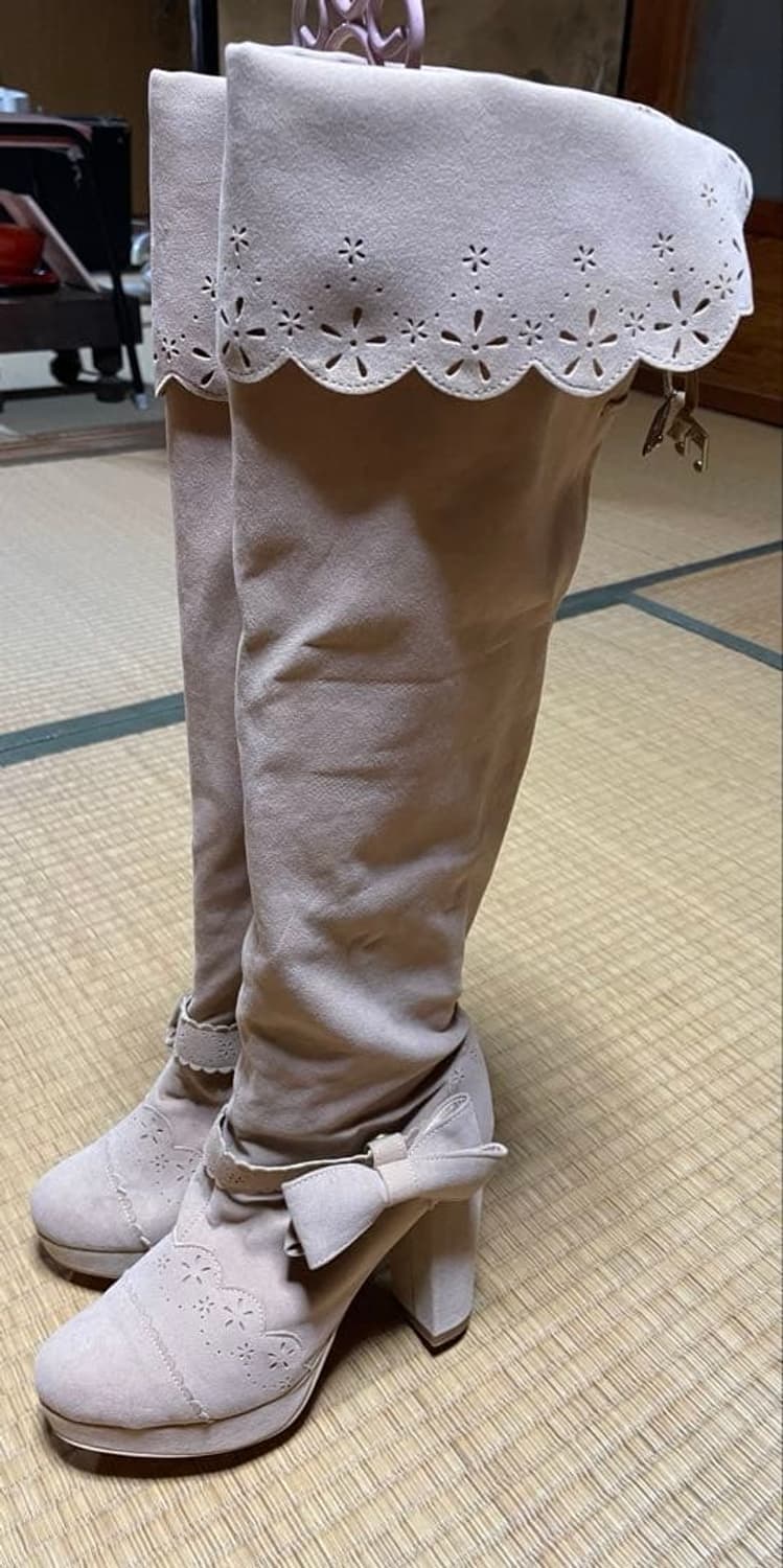 라떼갸루 히메갸루 히메카지 리즈리사 리본 부츠 아가일니트 큐롯 상품이미지1