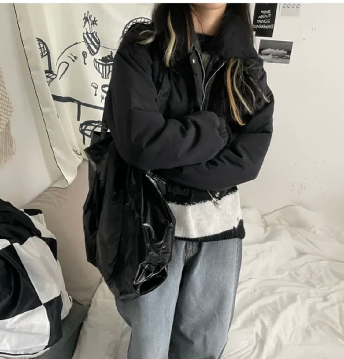 오피엠(OPM) two-way crop padding_블랙 상품이미지3