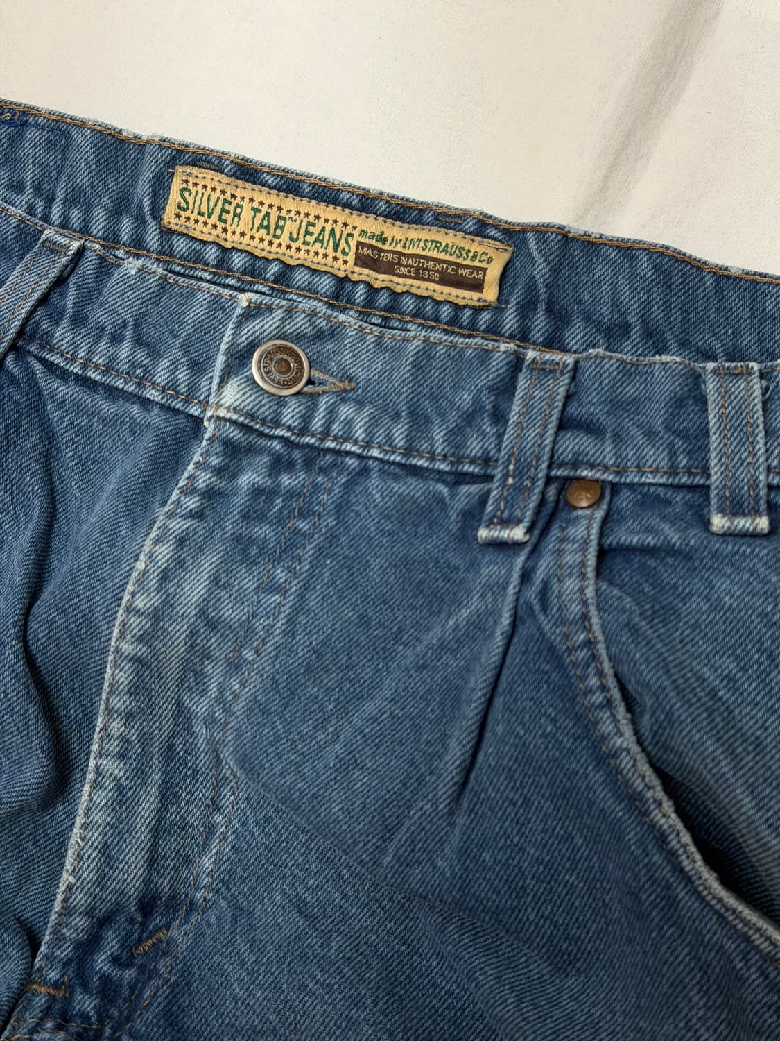 [36X32] 90s 리바이스 실버탭 초판 와이드 배기진 블루 상품이미지5