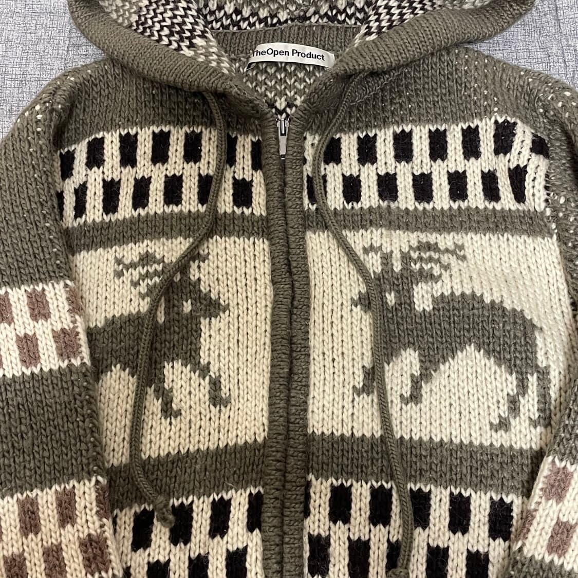 더오픈프로덕트TheOpenProduct 자카드 니트 집업 코위찬 후드집업 상품이미지9