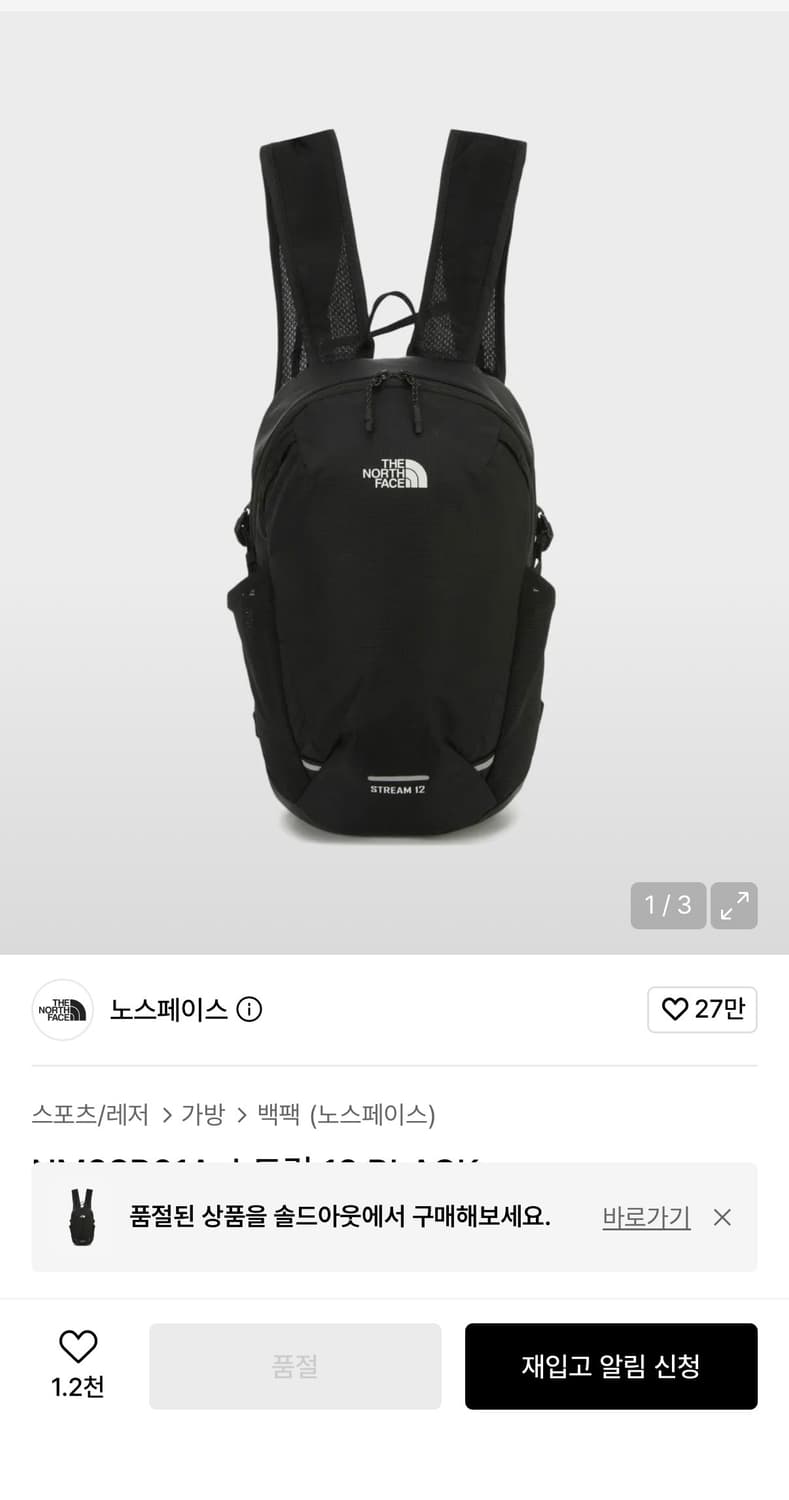 노스페이스 NM2SR61A 스트림 12 BLACK 백팩 상품이미지1