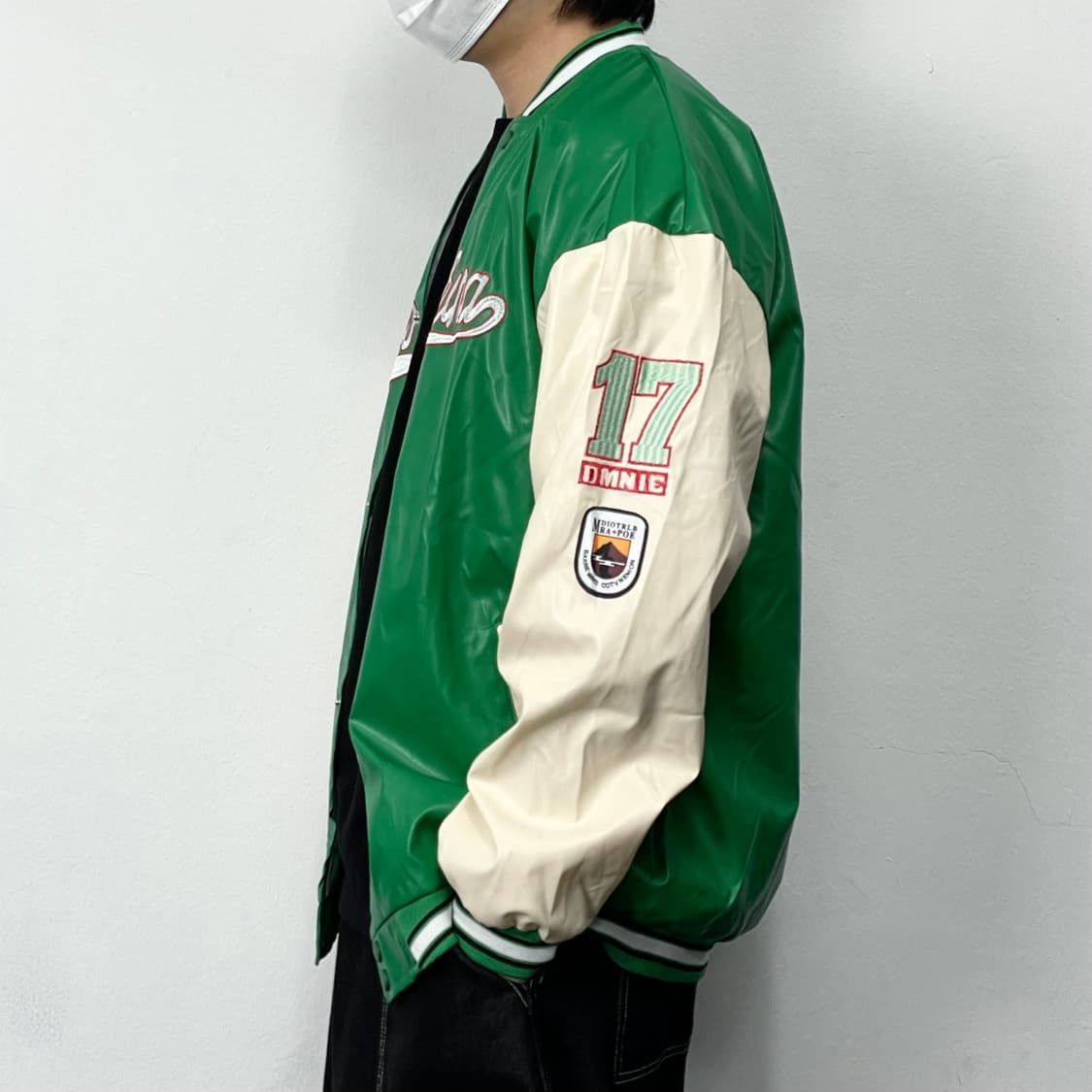 XL 빈티지 패치워크 배색 레더 바시티 자켓 상품이미지3