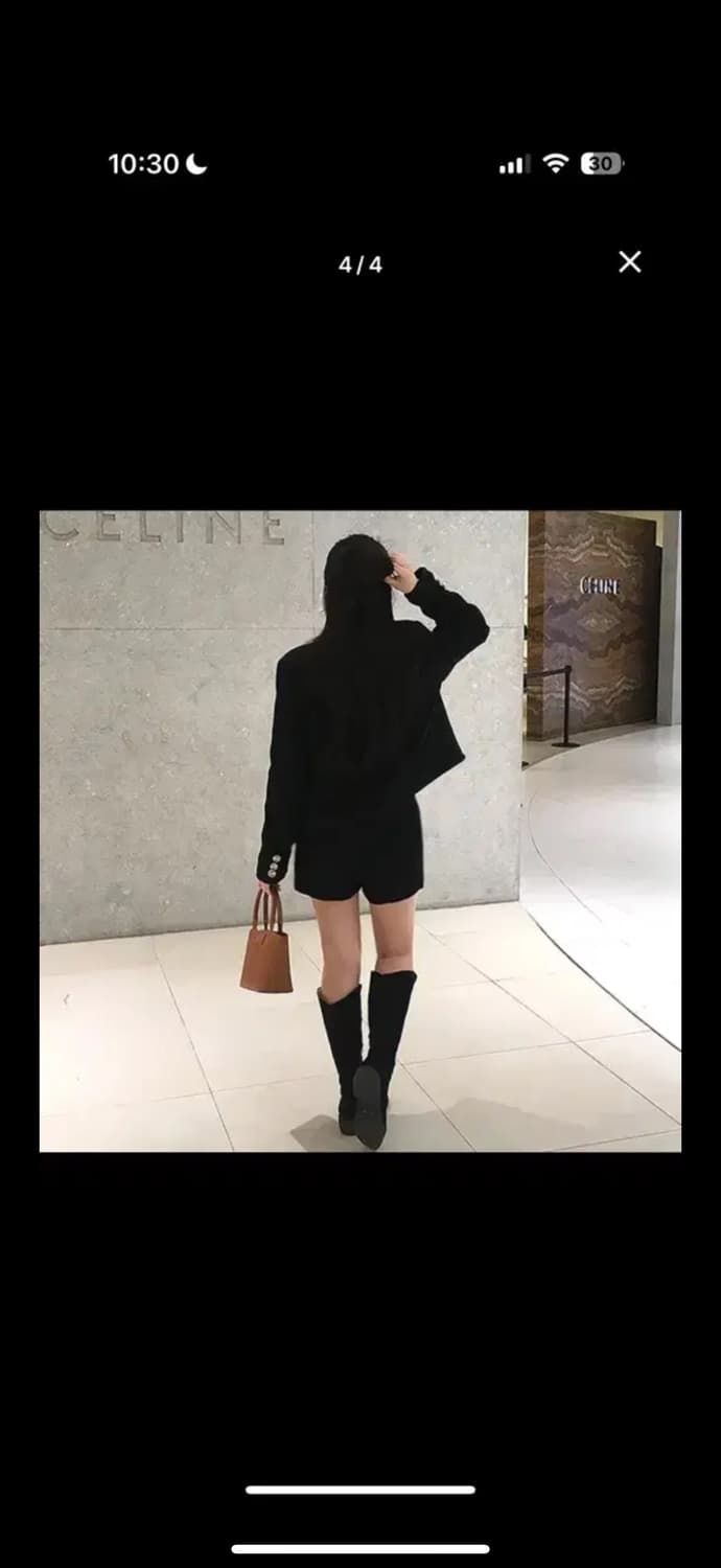 퀄팅안감/결혼식하객룩추천 ~]금장 트위드 노카라 라운드넥 긴팔 상품이미지3