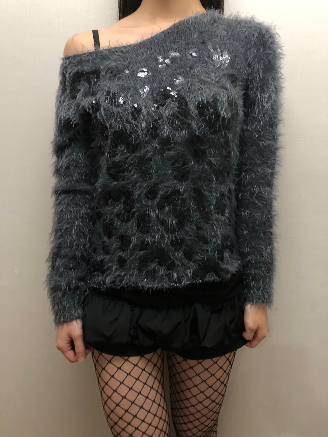 빈티지 챠콜 래오파드 앙고라 니트 상품이미지2