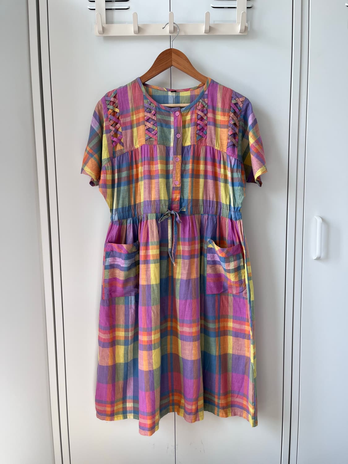 Vintage 무지개 체크 패턴 하구미 원피스 상품이미지5
