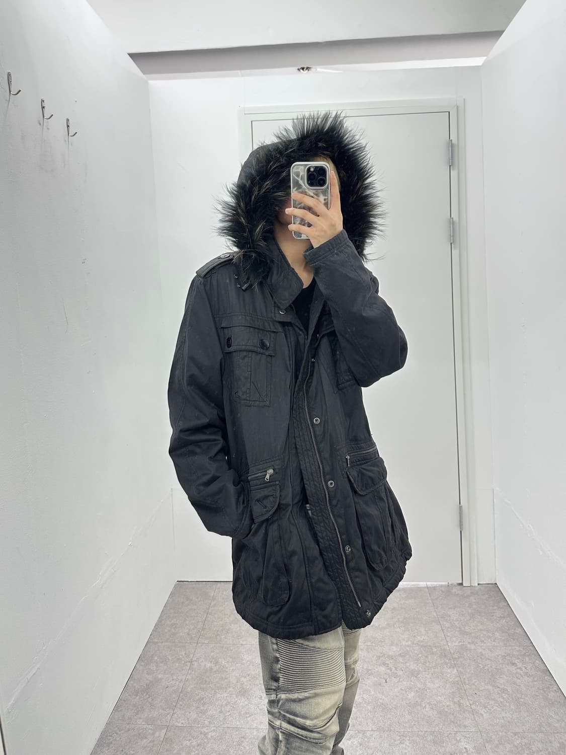 Vintage multi pocket fur hood jacket 상품이미지8
