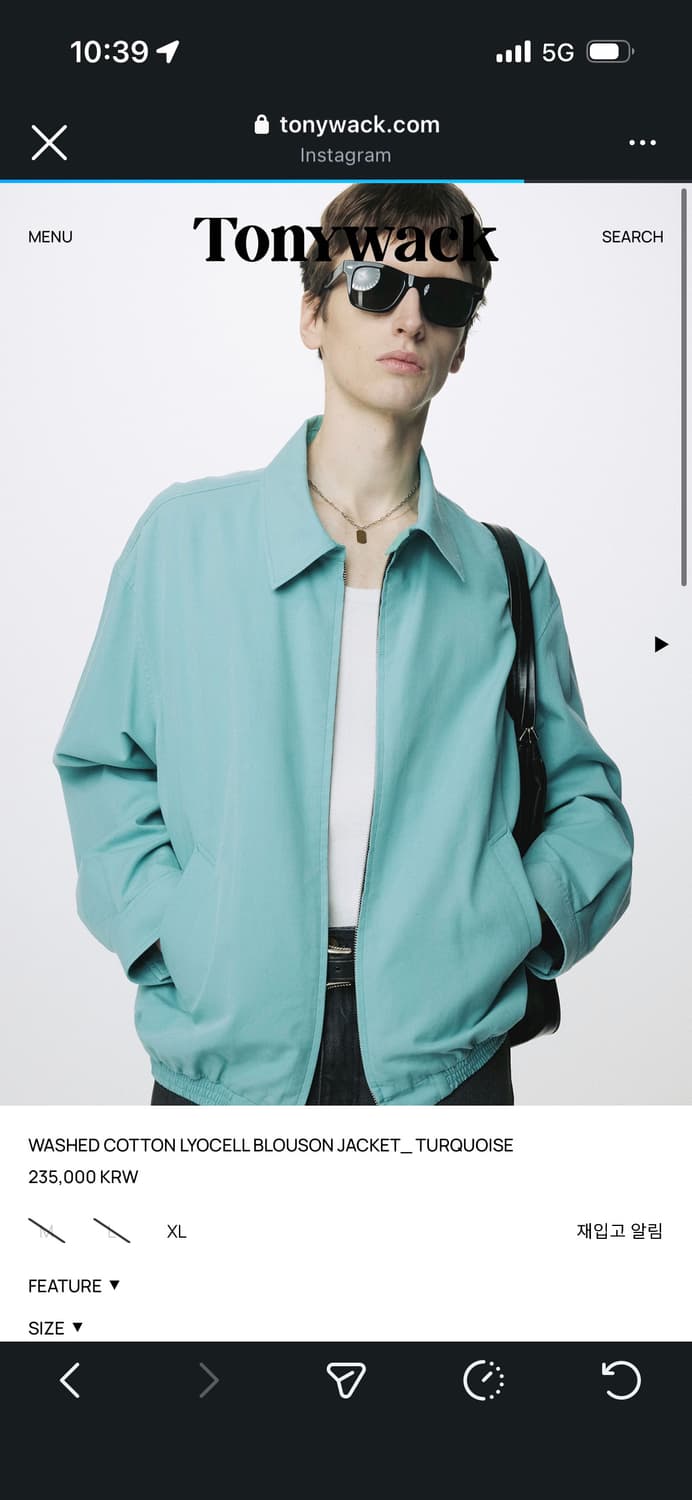 (M) 토니웩 워시드 코튼 블루종 자켓 터콰이즈 상품이미지1