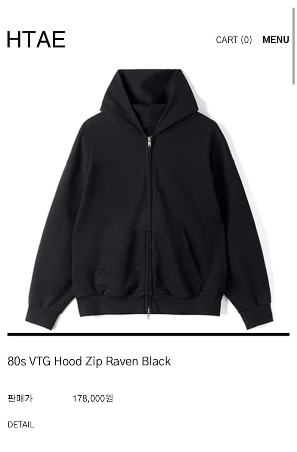 HTAE 80s VTG Hood Zip Raven Black(2size) 상품이미지1