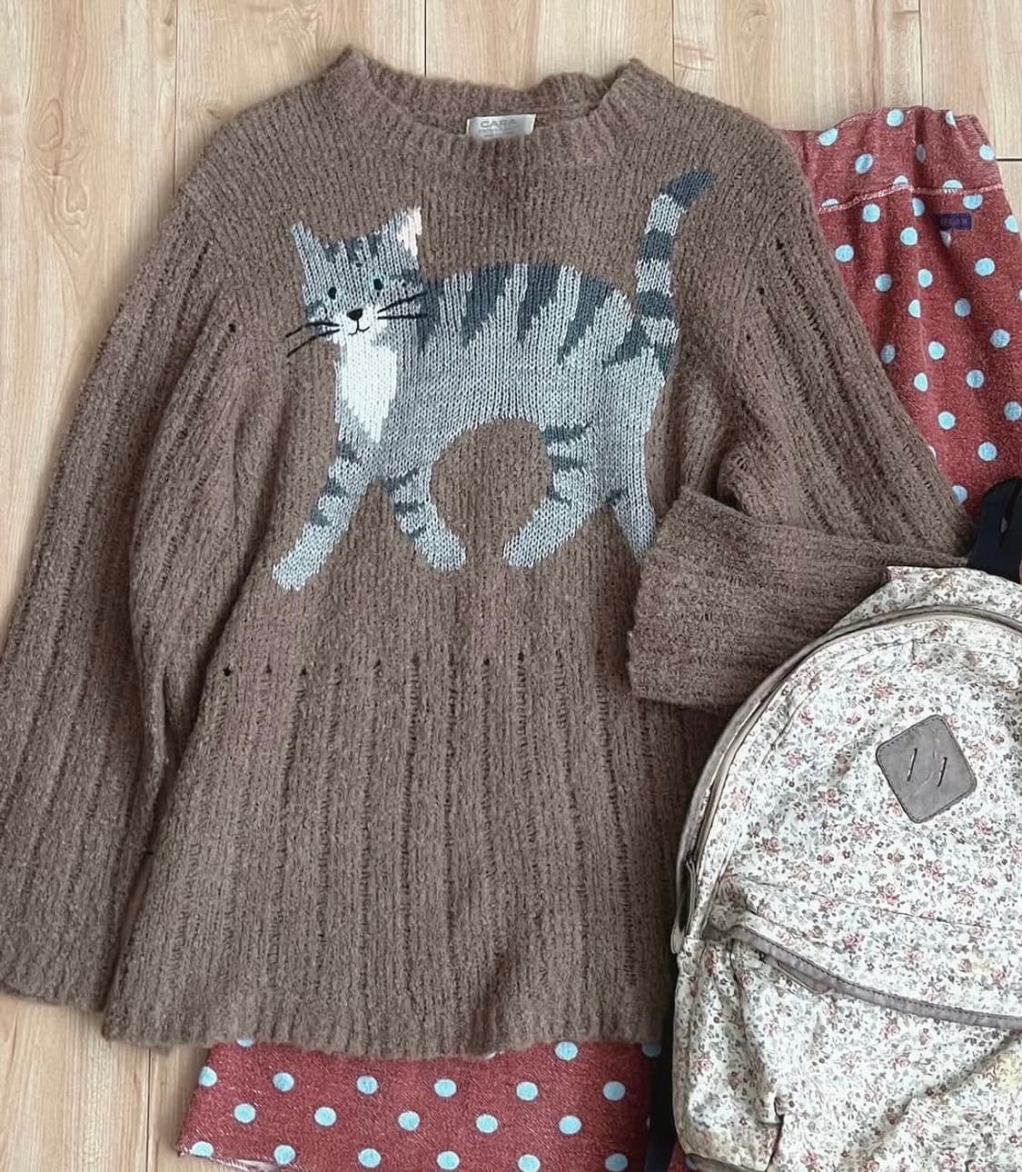 모리노가토 브라운 고양이 니트 모리걸 라떼 갸루 카메 카라하나 빈티지 상품이미지1