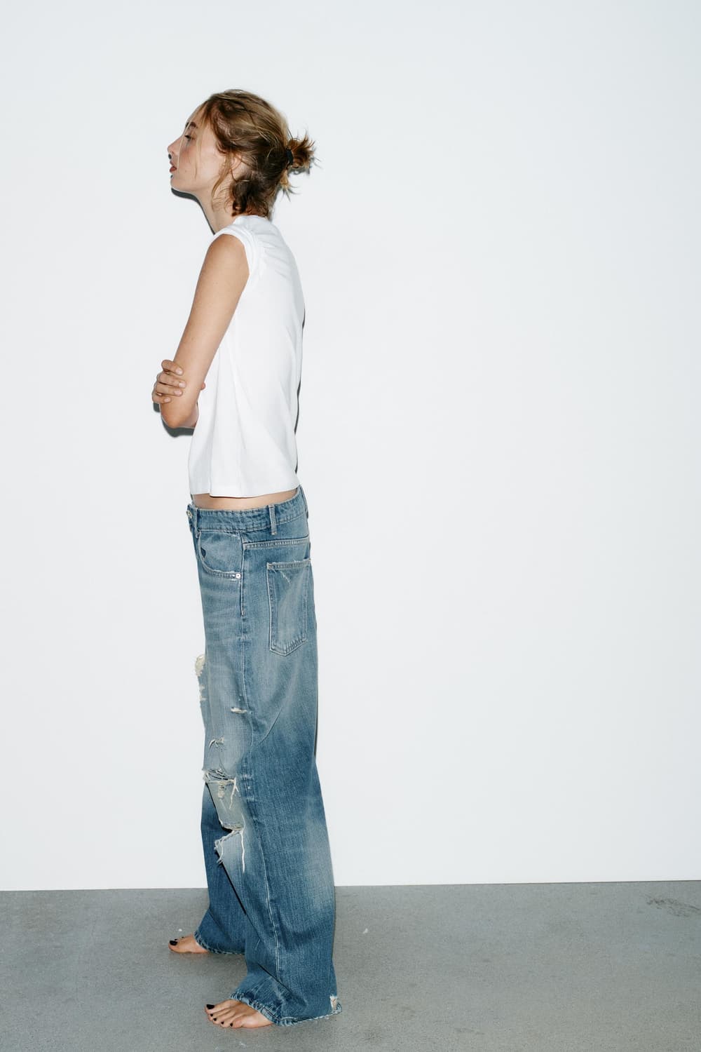 zara 자라 벌룬 미디엄 디스트로이드 데님진 상품이미지4