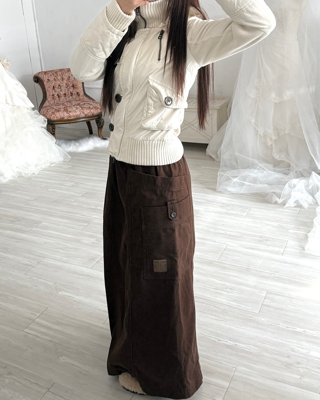 OZOC y2k ivory 2way zip-up crop jacket 상품이미지6