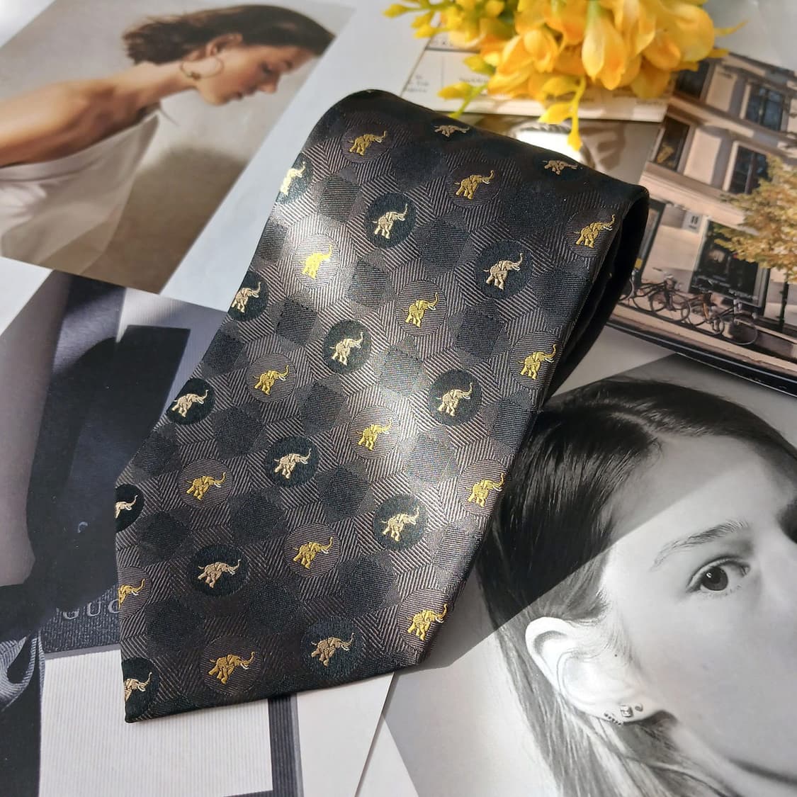 짐톰슨 실크 블랙 코끼리 자카드 넥타이 9.6cm A+등급 A18952
 상품이미지2