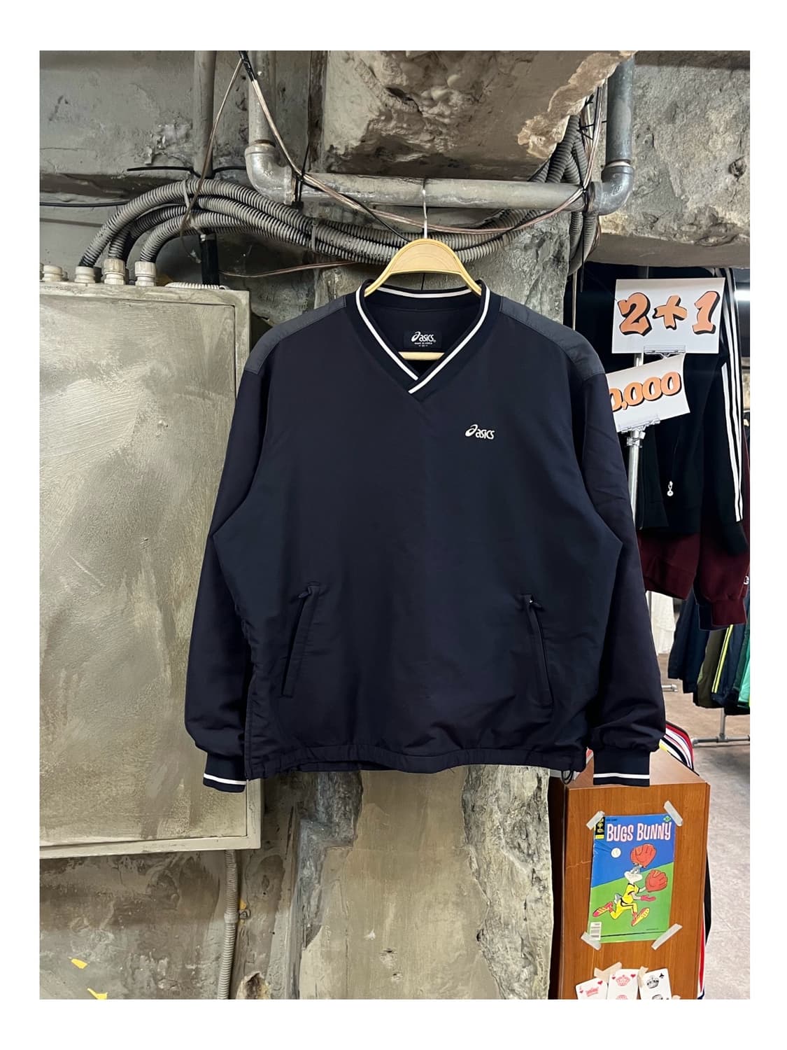 아식스 브이넥 웜업 네이비 95 #csz3648 상품이미지1