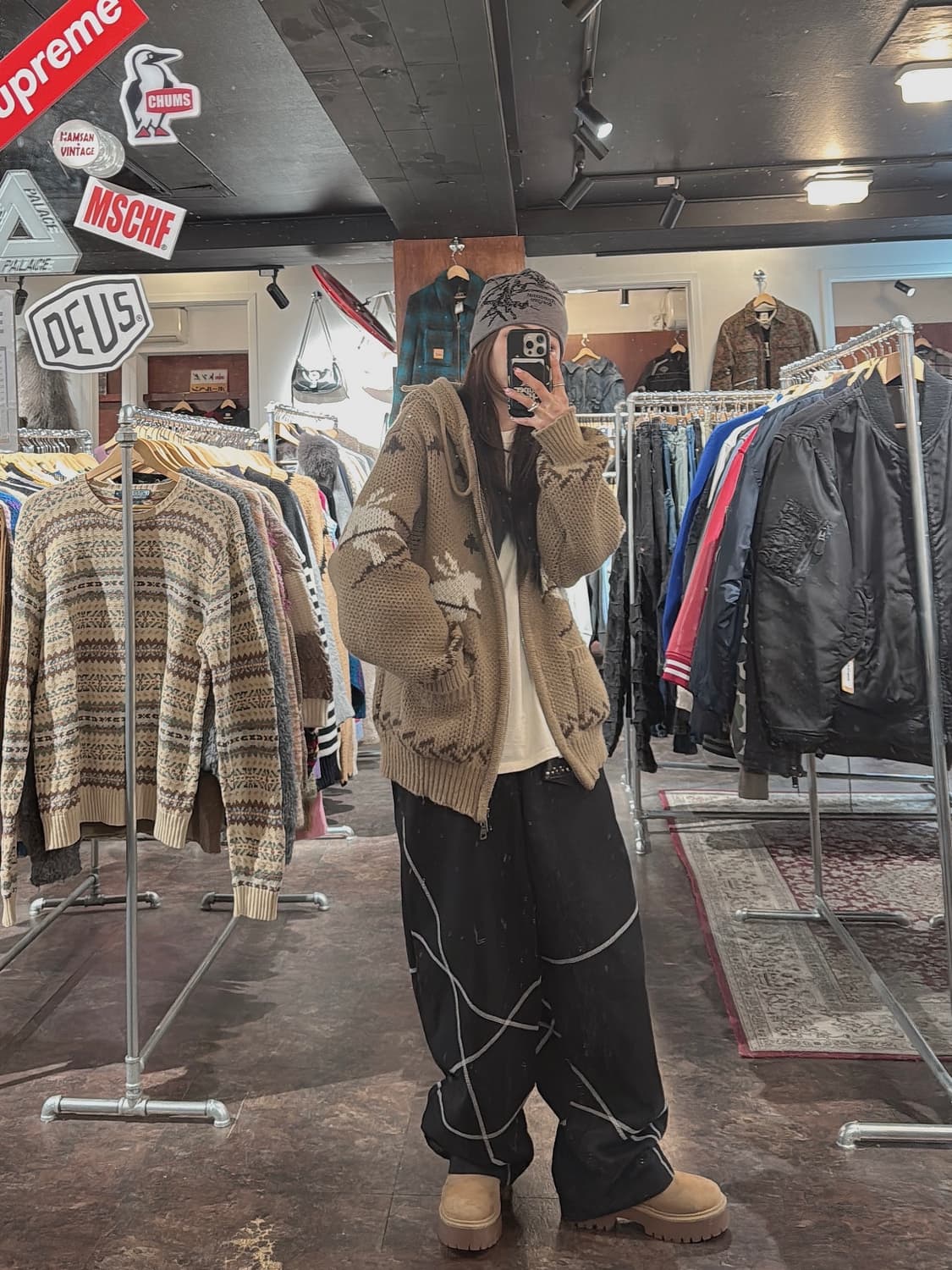 빈티지 패턴 코위찬 후드 노르딕 니트 집업 가디건 F 상품이미지5