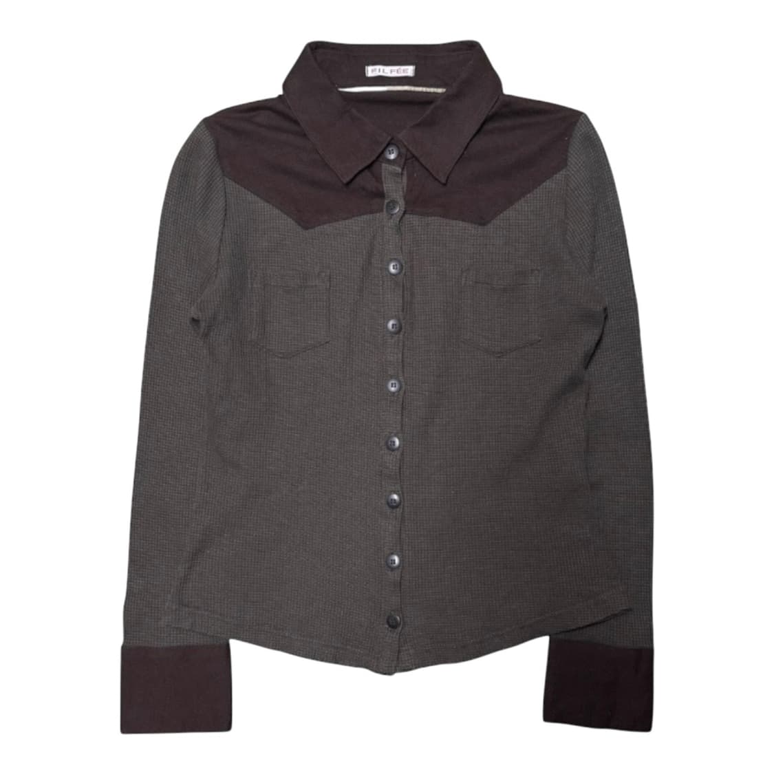 JPV FILFEE 브라운 배색 와플 블라우스 상품이미지1