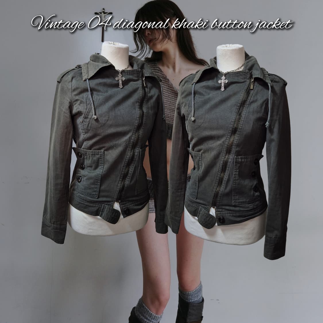 Vintage 04 diagonal khaki button jacket 상품이미지1