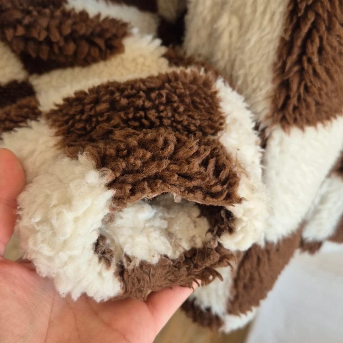 ZARA 자라 브라운 체커보드 플리스 S-M 상품이미지3