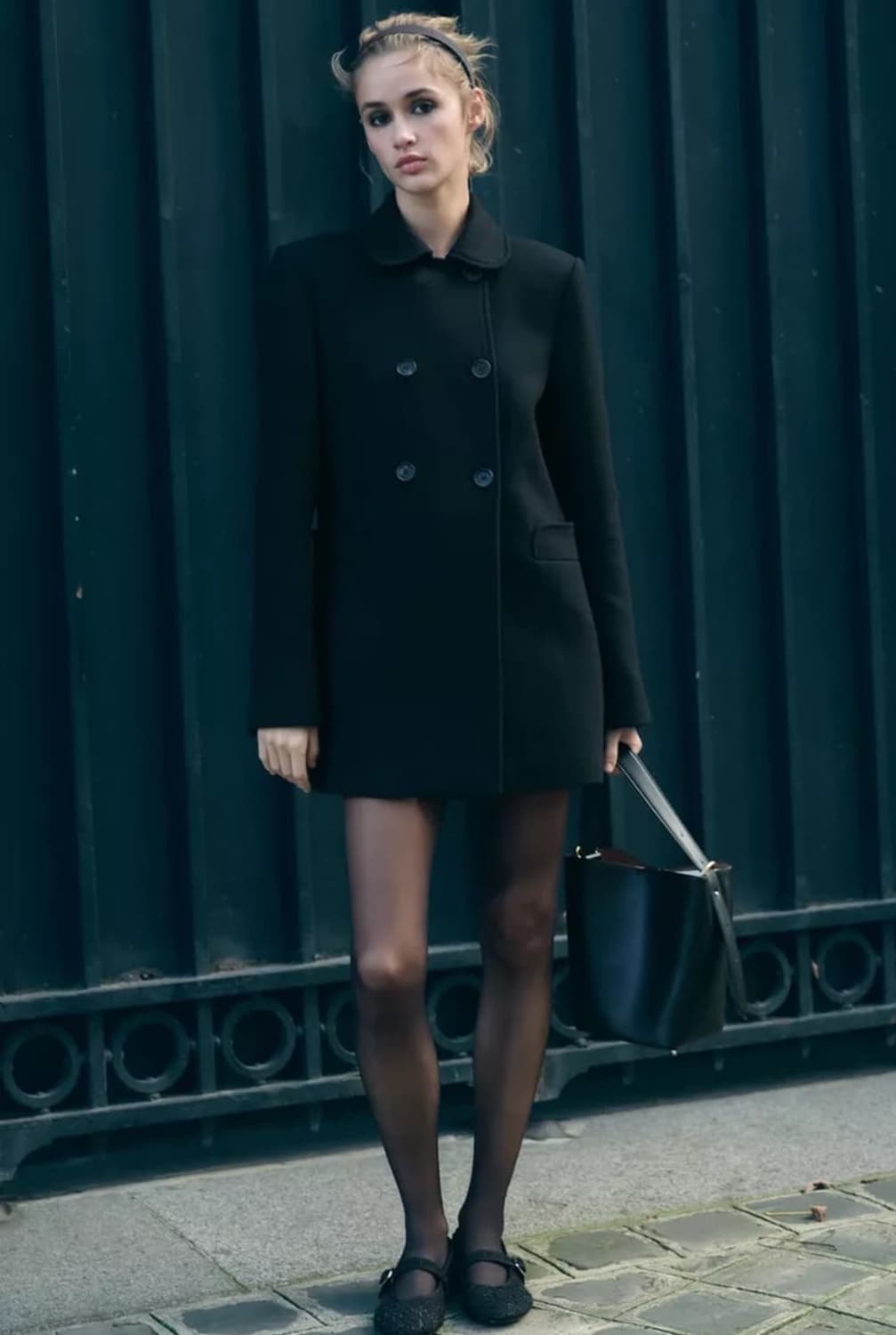 자라 셀린느st 더블브레스트 코트 블랙 코스에이치엔앰망고 상품이미지2