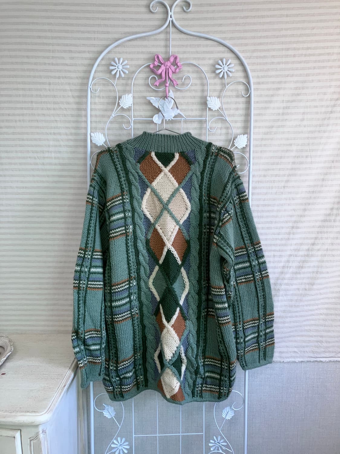 빈티지 민트 아가일 니트 y2k 스트릿 갸루 펑키 일본빈티지 435 상품이미지1