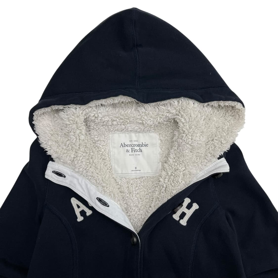 아베크롬비 센터로고 네이비 버튼 후드 M 상품이미지5
