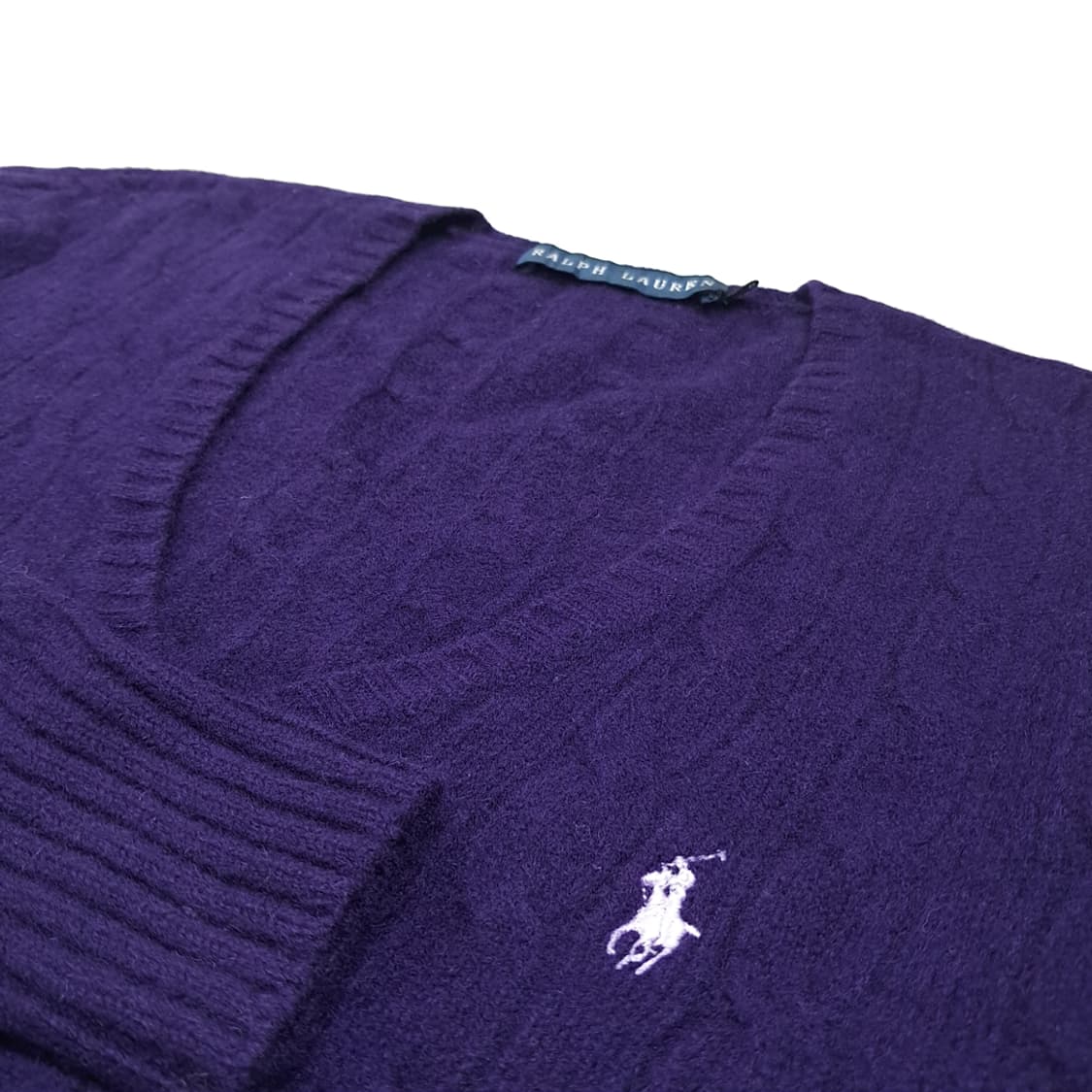 CL362 XL 폴로 90s 홍콩판 울캐시미어 케이블  퍼플 니트 스웨 상품이미지4