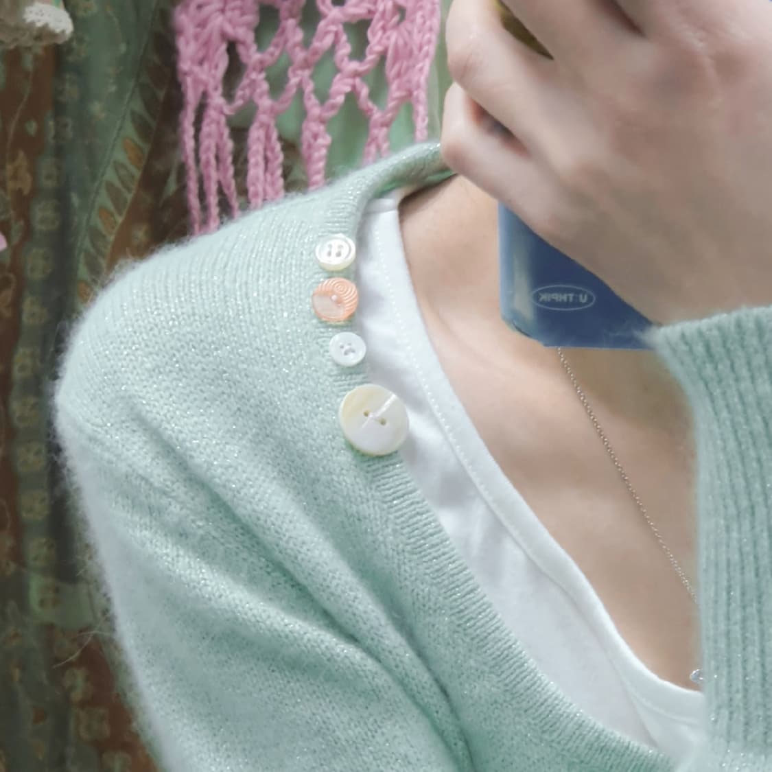 민트 버튼 앙고라 울 니트 스웨터 상품이미지6