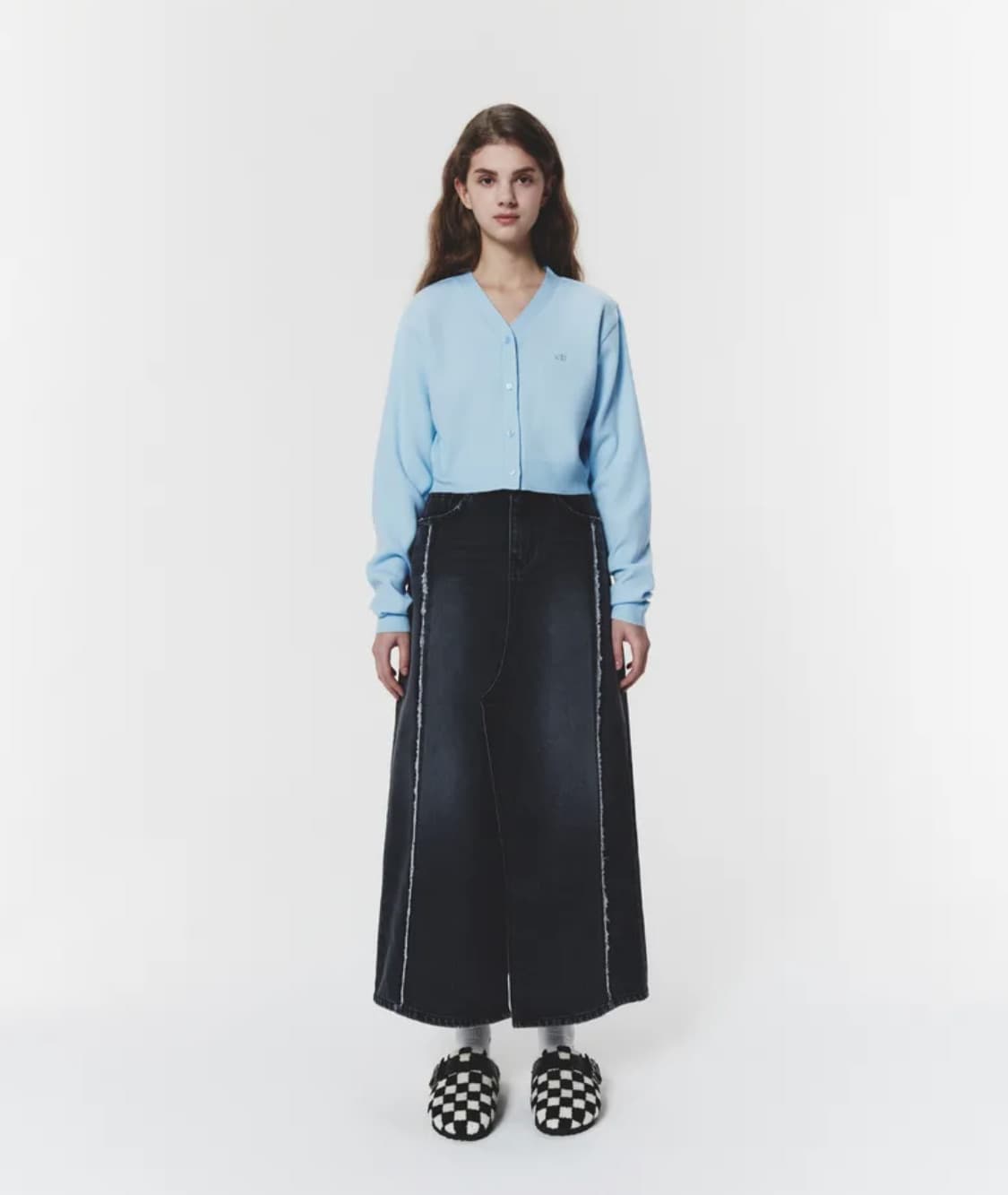 chuck 척 프린지 맥시 데님 스커트 (다크 그레이) 상품이미지1