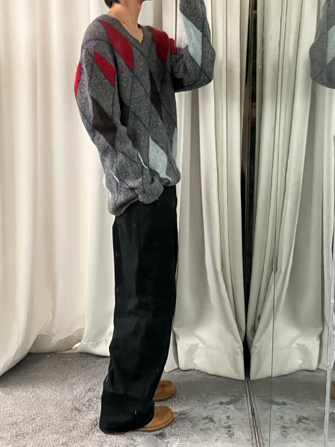 빔즈 아가일 V넥 니트 스웨터 L 상품이미지6