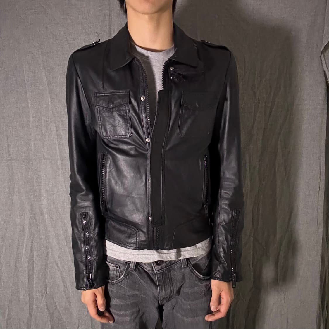 블랙 가죽 자켓 남성용 상품이미지1