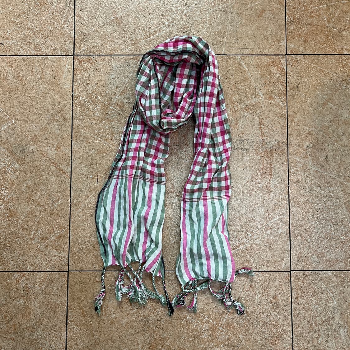 빈티지 핑크그린 체크 머플러 목도리 상품이미지1